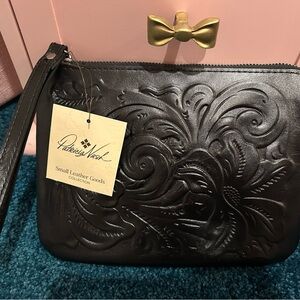Patricia Nash Black Embossed Floral Leather Wristlet